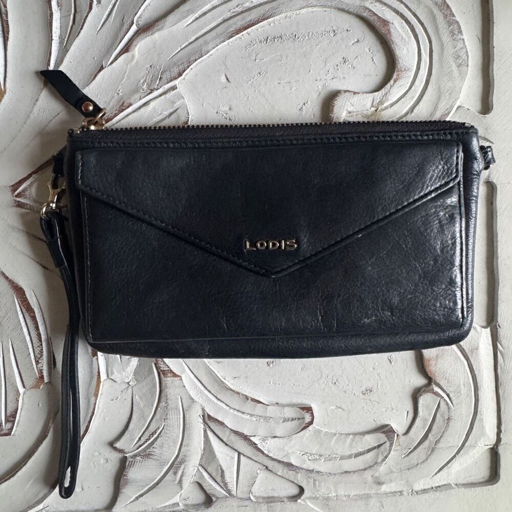 Lodis black leather wallet wristlet